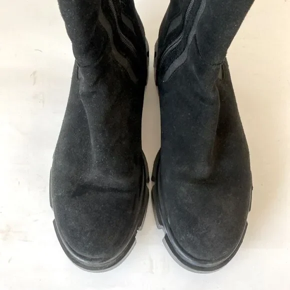 Free People Tristan Chelsea Lug Sole Boots Black Suede Chunky Heel Sz 9 Moto Emo - Picture 12 of 15